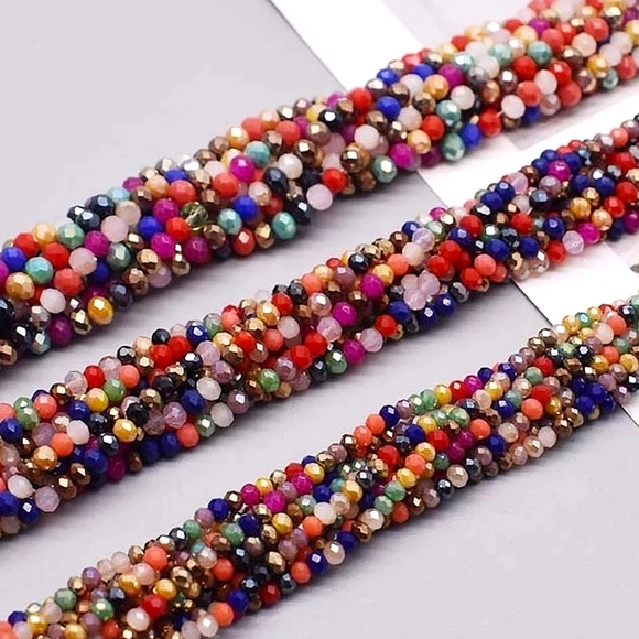 Crystal rondelle beaded stretch bracelet with tassel charm. 6mm beads. - Picture 4 of 4